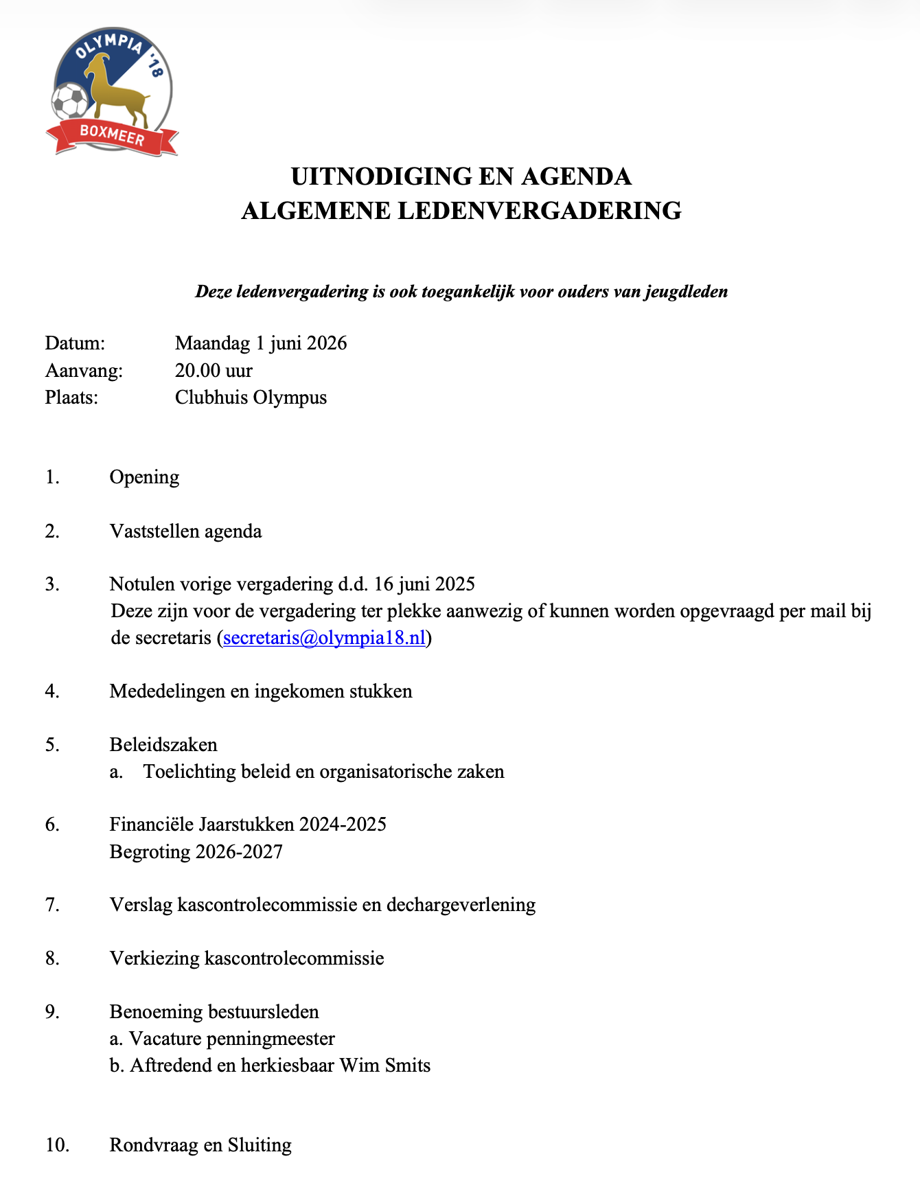 Agenda algemene ledenvergadering
